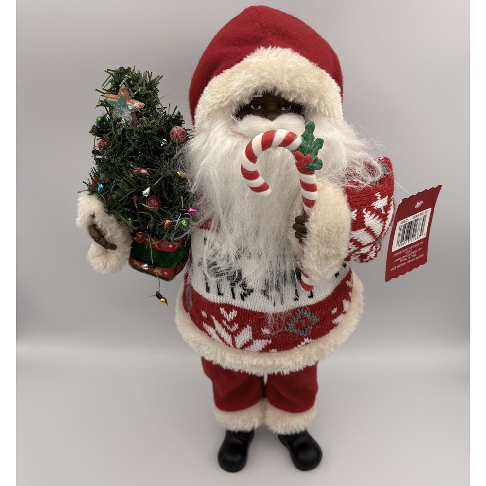 Black Santa‎ African American Ashland Christmas Sweater Winter Cottage 16" New